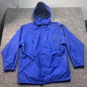 REI Vintage Gore-Tex Mens Large Mountain Parka Jacket Blue Hooded Rain Shell